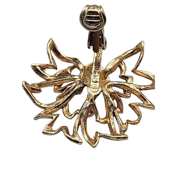 Napier Sterling Clip On Earrings 1940s Gold Wash 925 Silver Large Leaves 925 - Picture 12 of 13